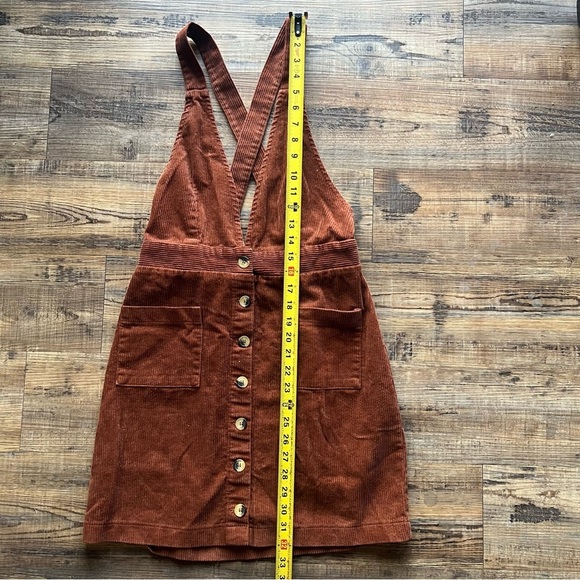 Indigo Rein Overall Dress Womens Size 3 / 25 Brown Corduroy Deep V Pockets - Picture 4 of 6